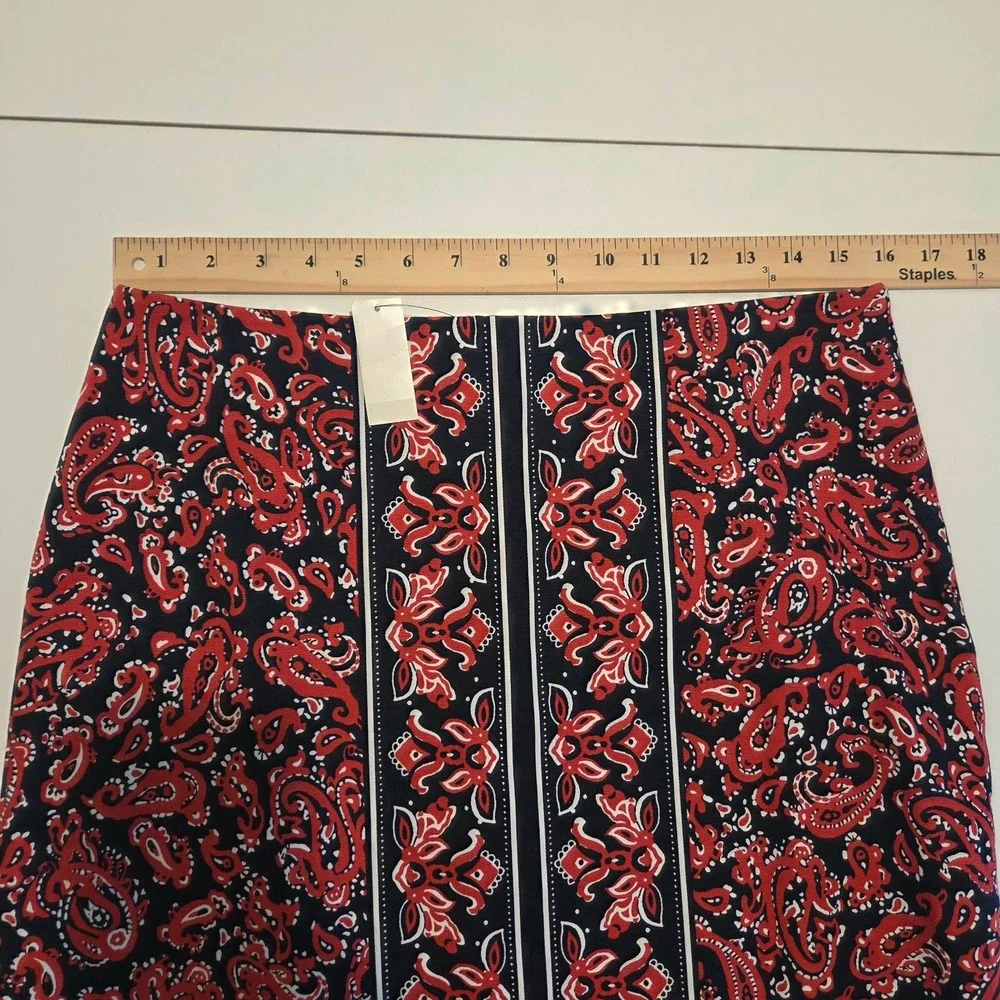 Talbots Womens Navy Red Paisley Print Pencil Skirt Size 8 NWT Nautical Lined